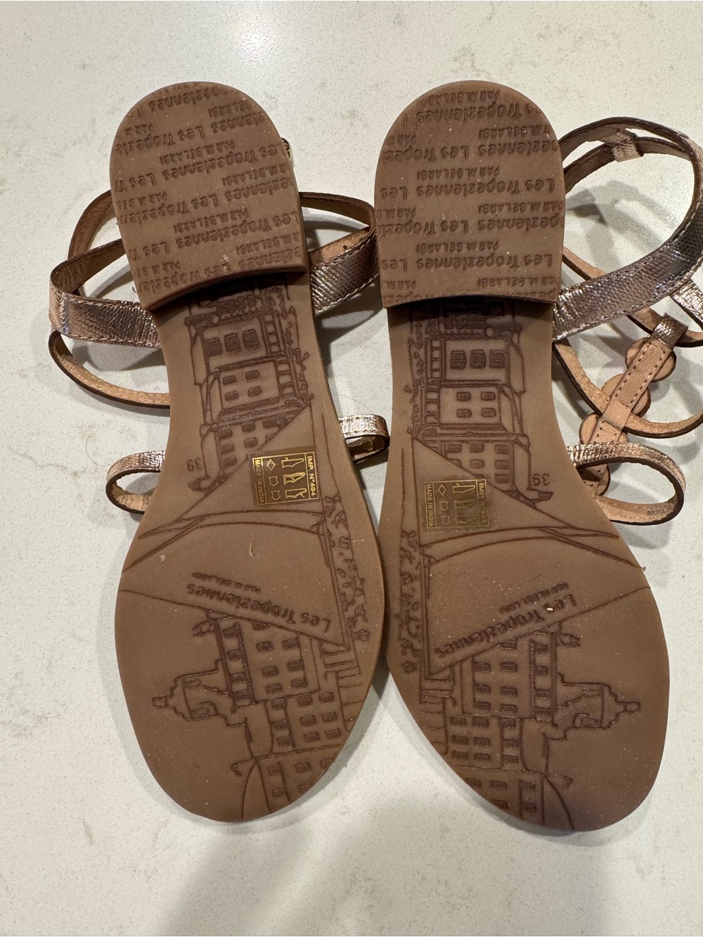 Tropeziennes size 39Women’s Metallic Gold T-Strap Sandals - Picture 7 of 11